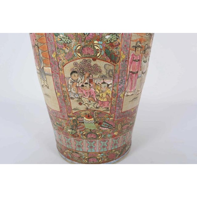Tall Cantonese Famille Rose Vases, Set of 2 For Sale - Image 6 of 10
