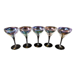 Vintage Mid Century Bohemia Crystal Czech Iridescent Aperitif Liqueur Glasses - Set of 4 +1 = 5pcs For Sale