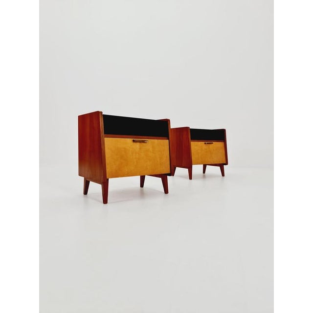 Mid-Century German Nightstands / Bedside Tables with Glass Tops from Wk Möbel, 1960s, Set of 2 For Sale - Image 3 of 11