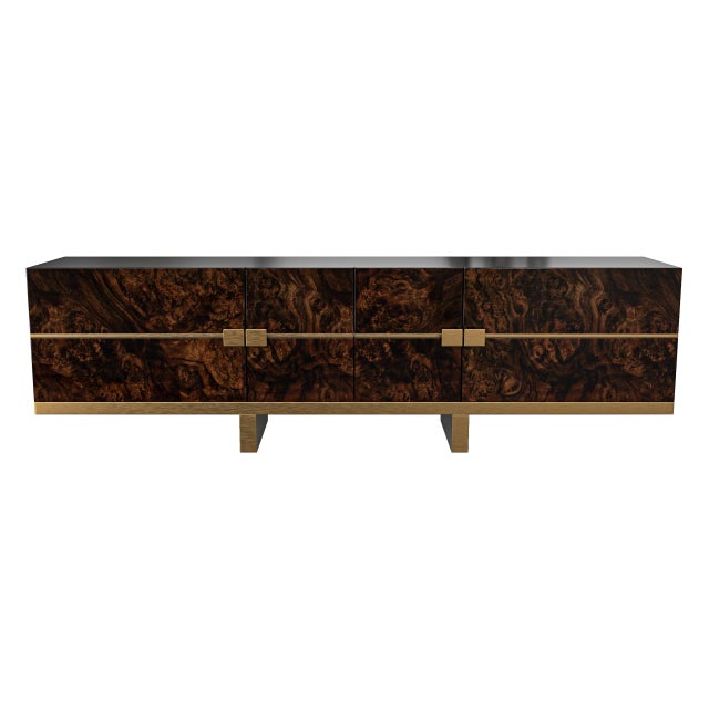 Art Deco "Goodwood" Credenza With Bronze and Burl Walnut, Handcrafted For Sale - Image 3 of 6