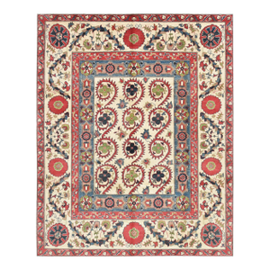 Suzani Beige Wool Traditional Hand-Knotted Rug 8'1'' X 9'11''