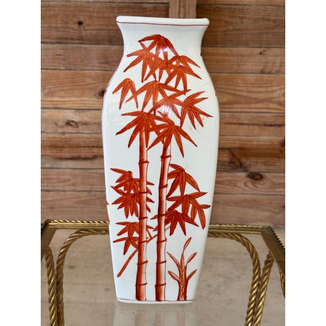 Vintage Chinoiserie Porcelain Bamboo Vase in Rust Red For Sale - Image 9 of 9