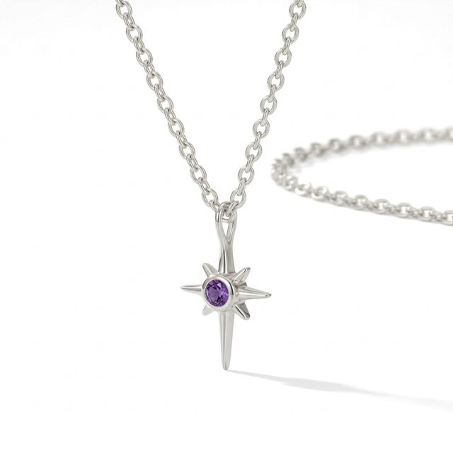 Amethyst Northen Star Pendant, February Birthstone Pendant for Woman For Sale - Image 4 of 4