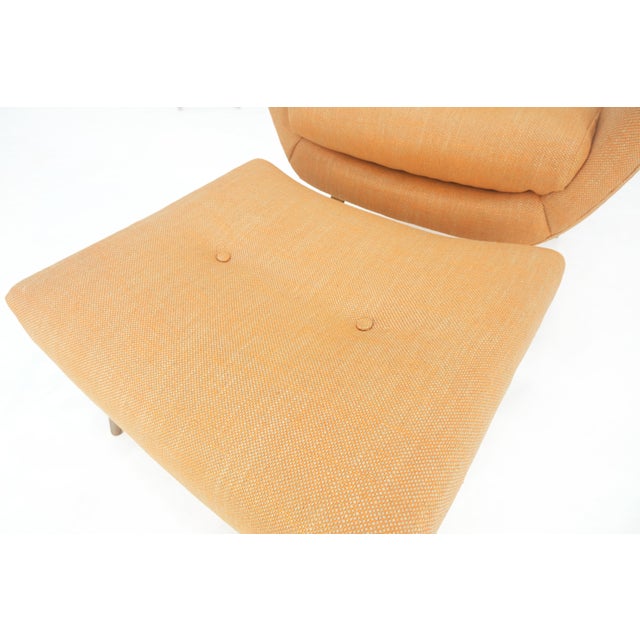 Lawrence Peabody Tapered Dowel Leg Lounge Chair Matching Ottoman New Upholstery For Sale - Image 9 of 18