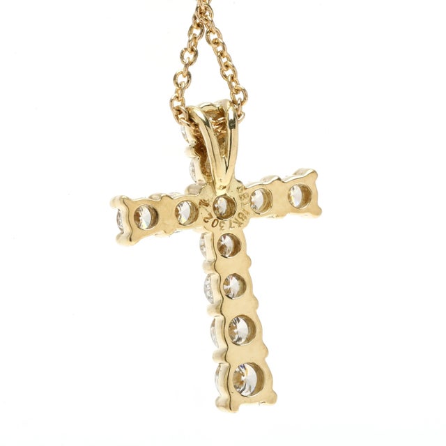 Modern 0.75ctw Diamond Cross Pendant Necklace, 18k Yellow Gold, Length 18 Inches For Sale - Image 3 of 4