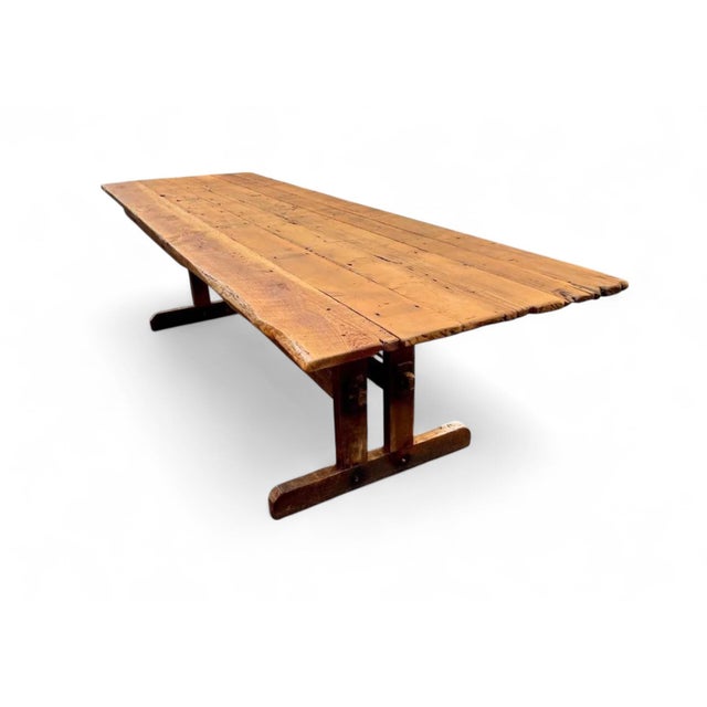 Farmhouse Reclaimed Wood Farmhouse Trestle Harvest Dining Table 42 W For Sale - Image 3 of 9
