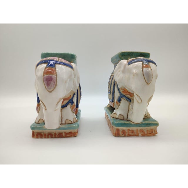 Vintage Chinoiserie Elephant Bookends as Miniature Pedestals in the style of Sancai, 1920s, Set of 2 For Sale - Image 6 of 10