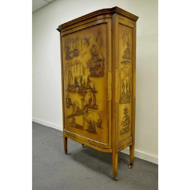 Antique Oriental Chinese Asian Lacquered Figural Painted China Cabinet Curio For Sale - Image 12 of 12