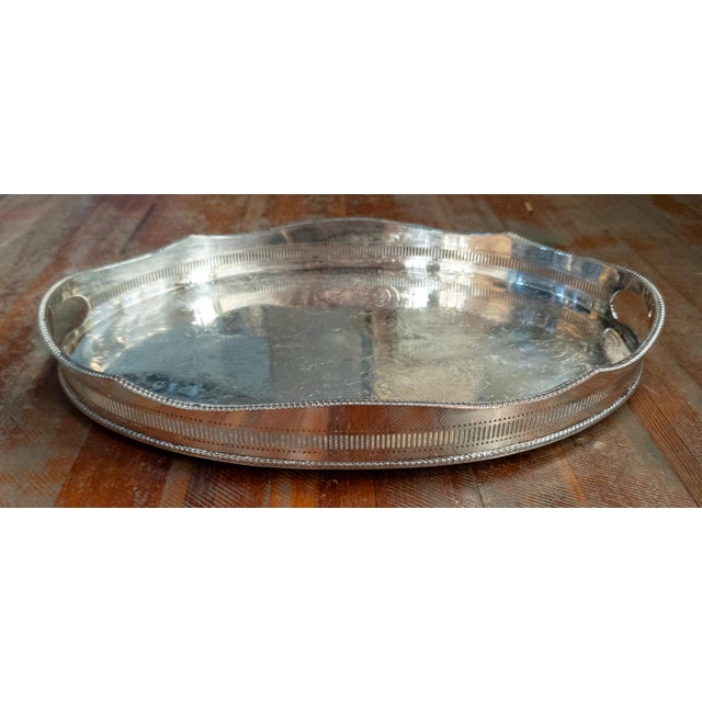 Metal 20th Century English Sheffield Silverplate Drinks Bar Tray With Gallery For Sale - Image 7 of 13