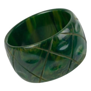 Bakelite Bracelet Bangle BlueMoon with Carving For Sale