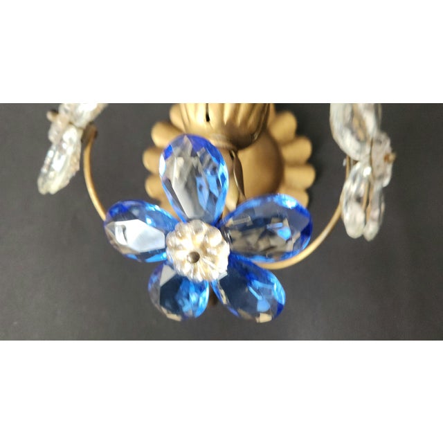 Metal Gilt Floral Wall Lamps with Murano Glass Flowers, Italy, 1960s, Set of 2 For Sale - Image 7 of 18