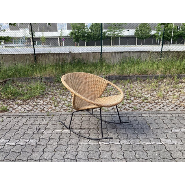 Mid-Century Modern Modernist Wicker Cane Rocking Chair, 1960s For Sale - Image 3 of 18