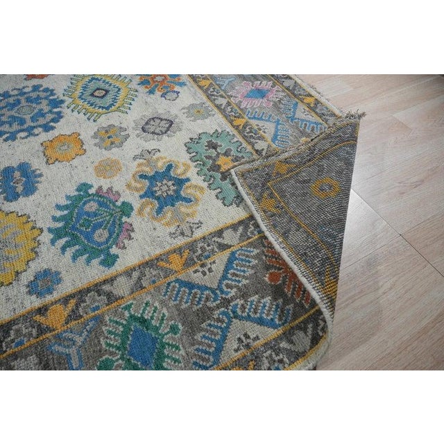 9x12 Ivory Hand-Knotted Wool Floral Constellation Tribal Modern Carpet Rug For Sale - Image 4 of 7