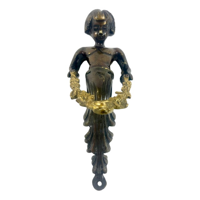 Large Antique Bronze Cherub Door Pull Handle For Sale