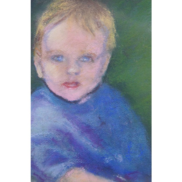 Vintage Original Pastel Portrait Painting of a Young Boy 17" For Sale - Image 4 of 11