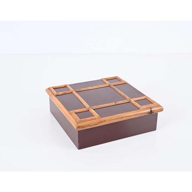 Italian Bakelite and Bamboo Square Decorative Box by Tommaso Barbi, 1980s For Sale - Image 12 of 16