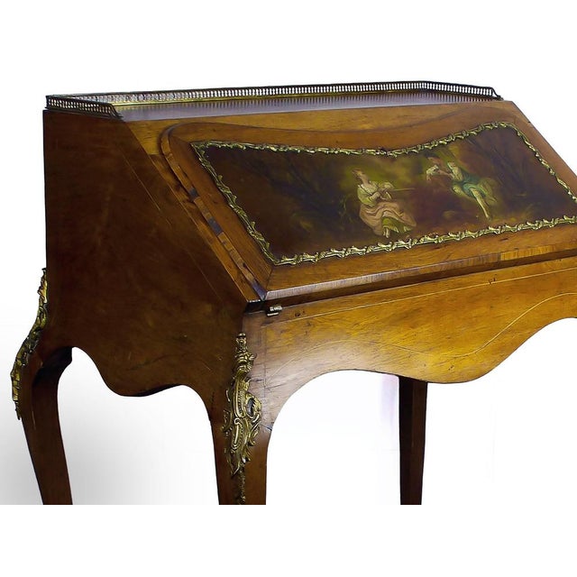 Wood Antique Edwardian French Secretaire with Hand Painted Facade by Henri Martin, 1890s For Sale - Image 7 of 11