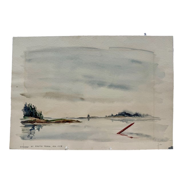 Henry Emil Salloch Original Watercolor on Paper Channel at Chatto Island, Me. 1954. For Sale