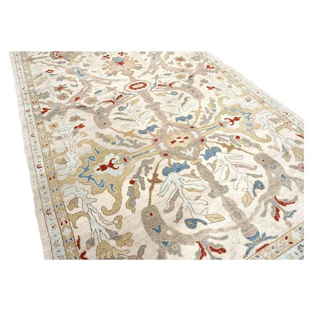 21st Century Afghan Sultanabad Wool 6x9 Ivory, Taupe, Blue & Red Handmade Area Rug #9902774 For Sale In Houston - Image 6 of 9