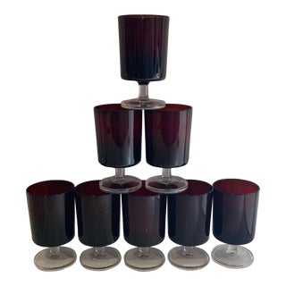 Arcoroc France Red Pedestal Stem Glasses For Sale