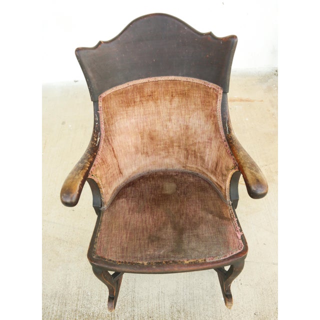 Late 19th Century Antique Solid Wood Mahogany Rocking Chair With Rich Patina For Sale - Image 4 of 12