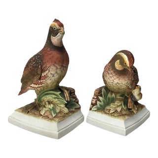 Mid Century Porcelain Family of Quails Bookends - a Pair For Sale