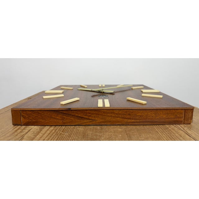 Brown Vintage Brown Wooden Wall Clock from Pragotron, 1980s For Sale - Image 8 of 16