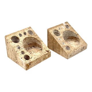 Enzo Mari, Set of 2 Travertine Desk Organizers, Danese Italy 1970s For Sale