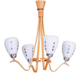 Mid-Century Chandelier in Beech and Glass from Dřevo Humpolec, Czech, 1960s For Sale