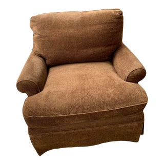 Custom Chocolate Brown Chenille Club Chair For Sale