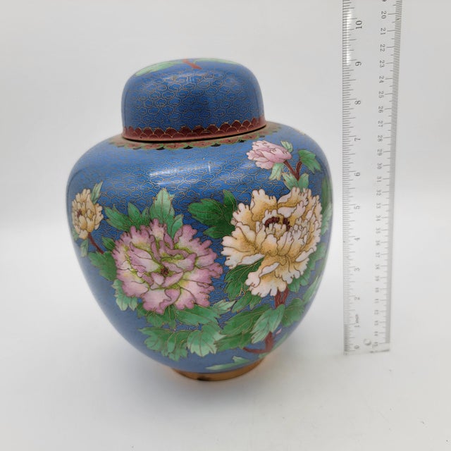 Blue Large Blue Chinese Cloisonne Ginger Jar For Sale - Image 8 of 8