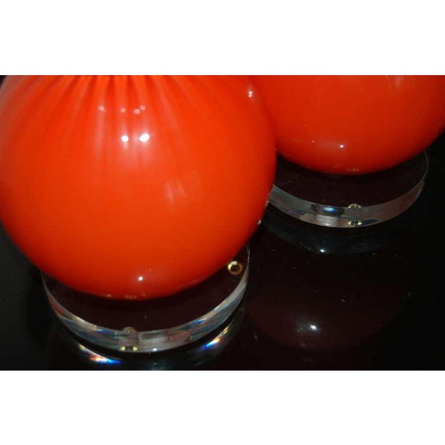 Joe Cariati Glass Ball Lamps Orange Red For Sale - Image 9 of 9