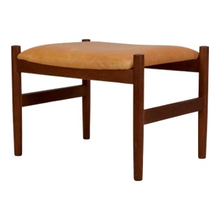 Mid Century Danish Leather Footstool Attributed to Spottrup Mobelfabrik For Sale