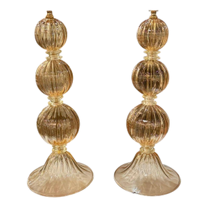 Pair of Large Scale Murano Peach and Gold Ball Form Lamps