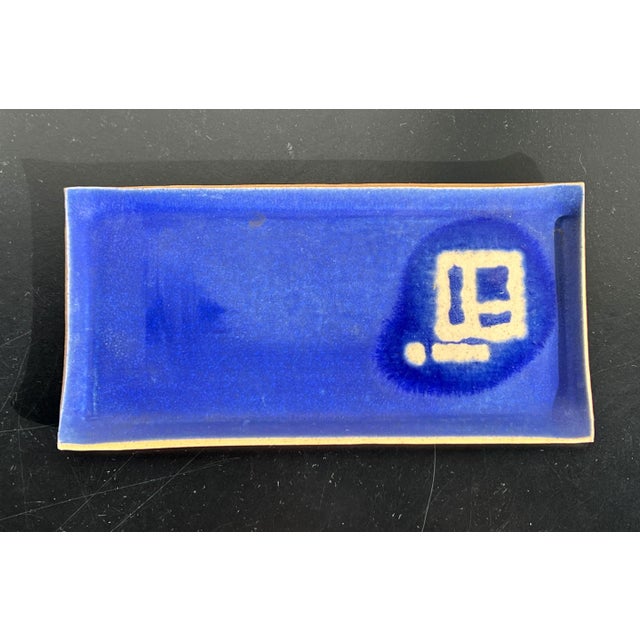Mid-Century Modern Vintage Bliue Mid Century Modern Art Pottery Tray / Dish For Sale - Image 3 of 9