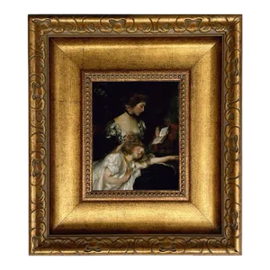 Portrait of Mother and Child 5" X 6" Framed Print on Canvas in Wide Antiqued Gold Frame
