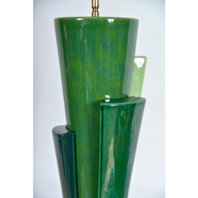 Large Postmodern Green Ceramic Table Lamp attributed to Francois Chatain, 1980s For Sale - Image 13 of 18