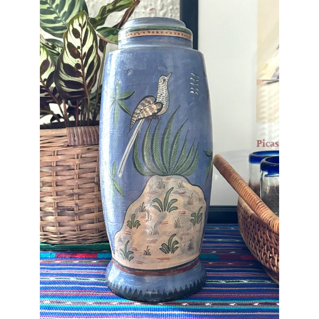 Mexican Vintage Mexican Tonala Burnished Clay Pottery Vase With Deer For Sale - Image 3 of 7