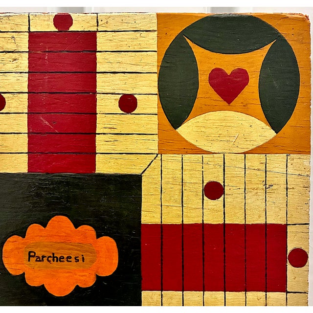 Antique Parcheesi Folk Art Game Board For Sale - Image 4 of 8