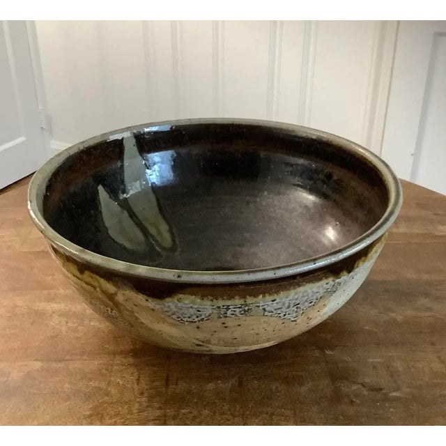 Vintage Late 20th Century Studio Pottery Hand Thrown Glazed Centerpiece Bowl, Brown Colors Stamped Prins For Sale - Image 6 of 9