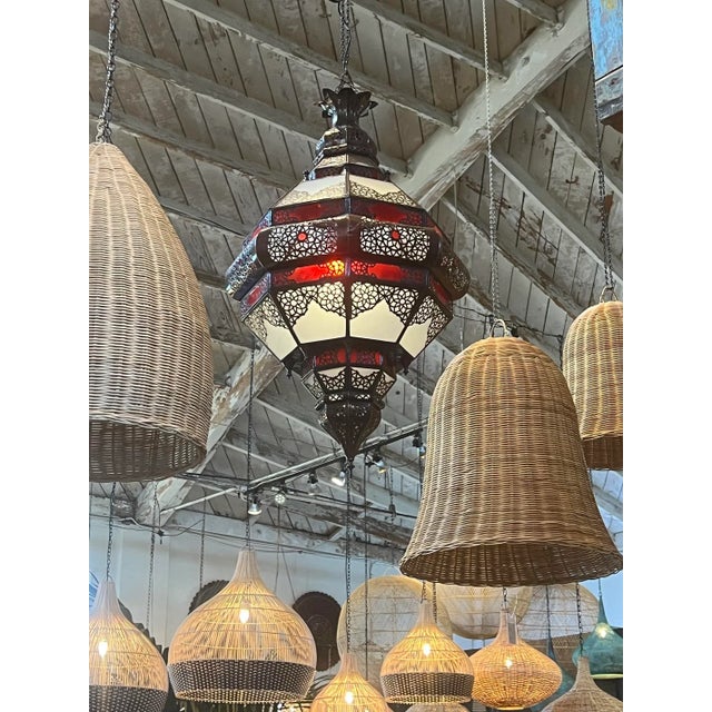 Vintage Red & White Moroccan Pendant Light For Sale - Image 4 of 8