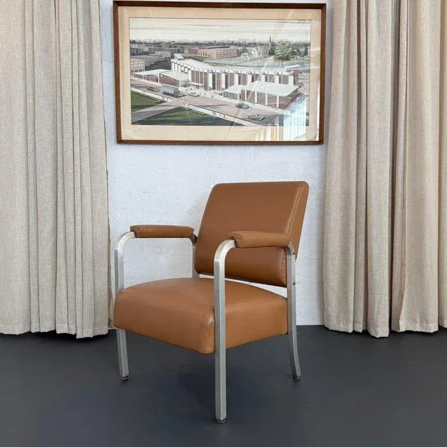 Mid-Century Machine-Age Brushed Aluminum Leather Armchair For Sale In New York - Image 6 of 9