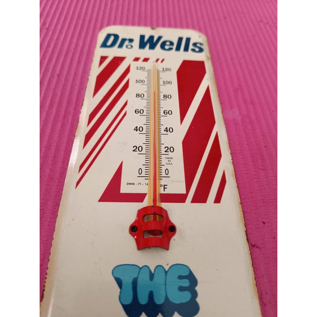 Premium Vintage-Style "Dr. Wells - The Cooler Doctor" Hand-Painted Steel Thermometer Sign For Sale - Image 4 of 13