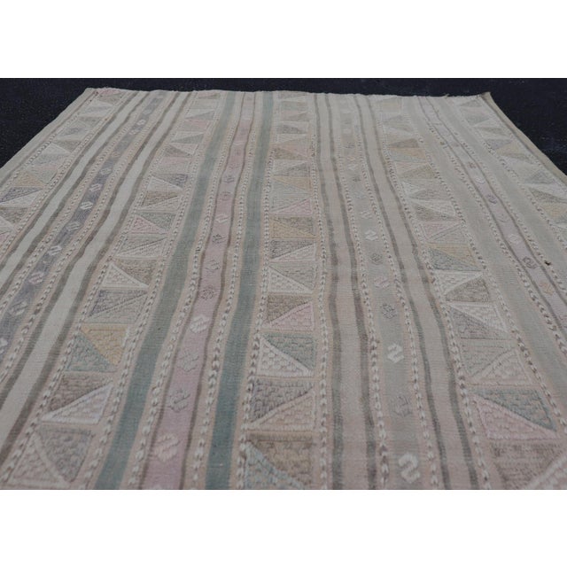 Vintage Turkish Kilim Rug With Soft Geometric Stripes in Sage, Blush, and Taupe For Sale - Image 4 of 11
