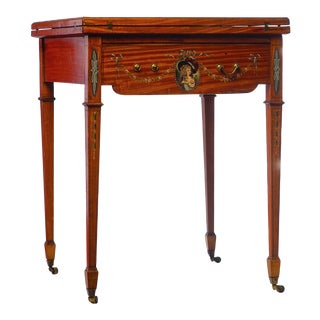 19th C. English Painted Satinwood Handkerchief Table For Sale