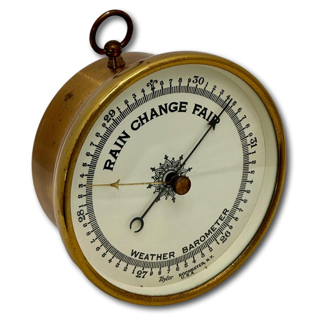 Brass Good Quality Antique Brass Ships Weather Barometer by Taylor Rochester New York - Circa Early 20th Century For Sale - Image 8 of 17
