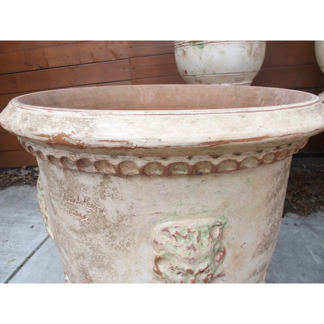 Cream Pair of French Handmade Terracotta Anduze Planters With Satyre Masks For Sale - Image 8 of 18