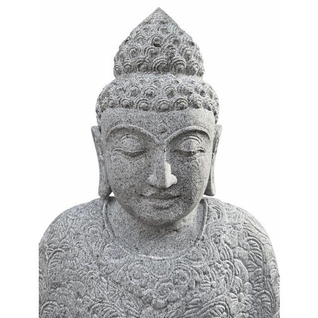 Boho Chic Vintage Stone Carved Buddha Statue For Sale - Image 3 of 8