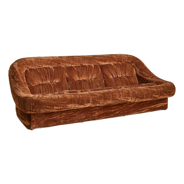 Italian Pleated Velvet Sofa in the Manner of De Pas, DUrbino & Lomazzi, 1970s For Sale