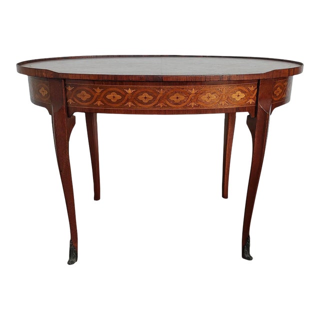 Louis XVI Style French Marquetry Oval Mahogany Tea Service Table For Sale